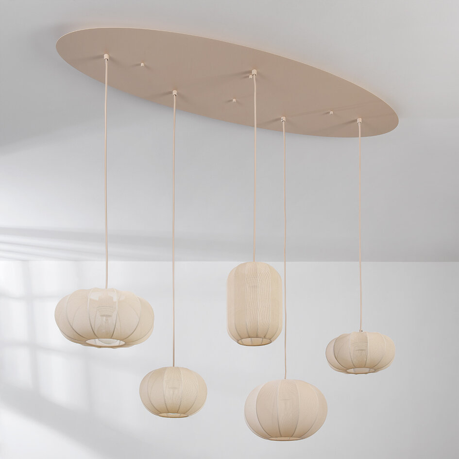 Pendellampa Canvas med fem lampor - beige tyg