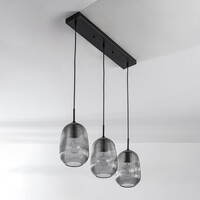 Pendellampa Melora med tre lampor - räfflat rökglas