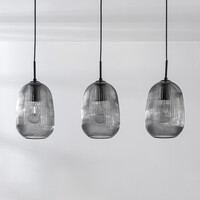 Pendellampa Melora med tre lampor - räfflat rökglas