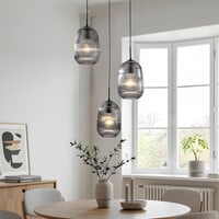 Pendellampa Isara med tre lampor - räfflat rökglas