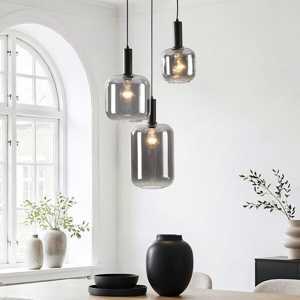 Pendellampa Rustique med tre lampor - rökfärgat glas