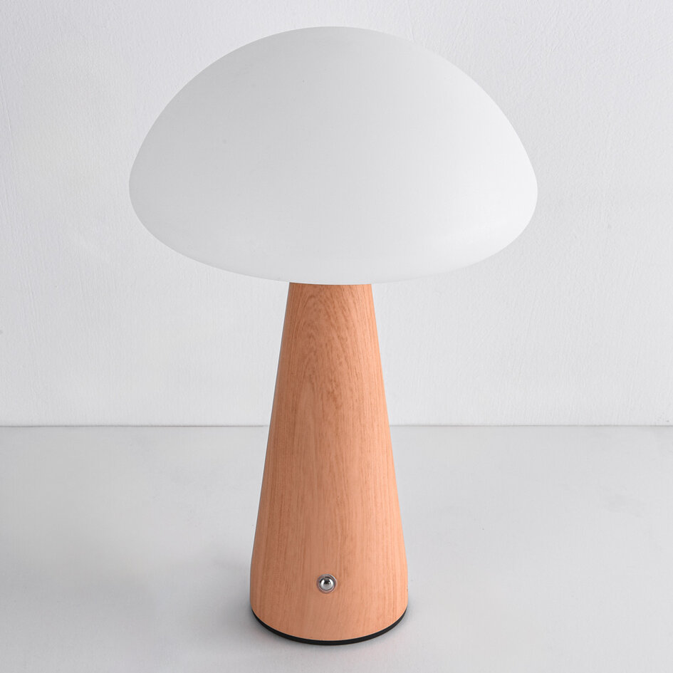 Uppladdningsbar bordslampa Mira med svampdesign, touchdimmer och integrerad LED