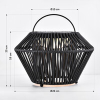 Solcellsdriven bordslampa Wovra med flätat rep - svart med integrerad LED