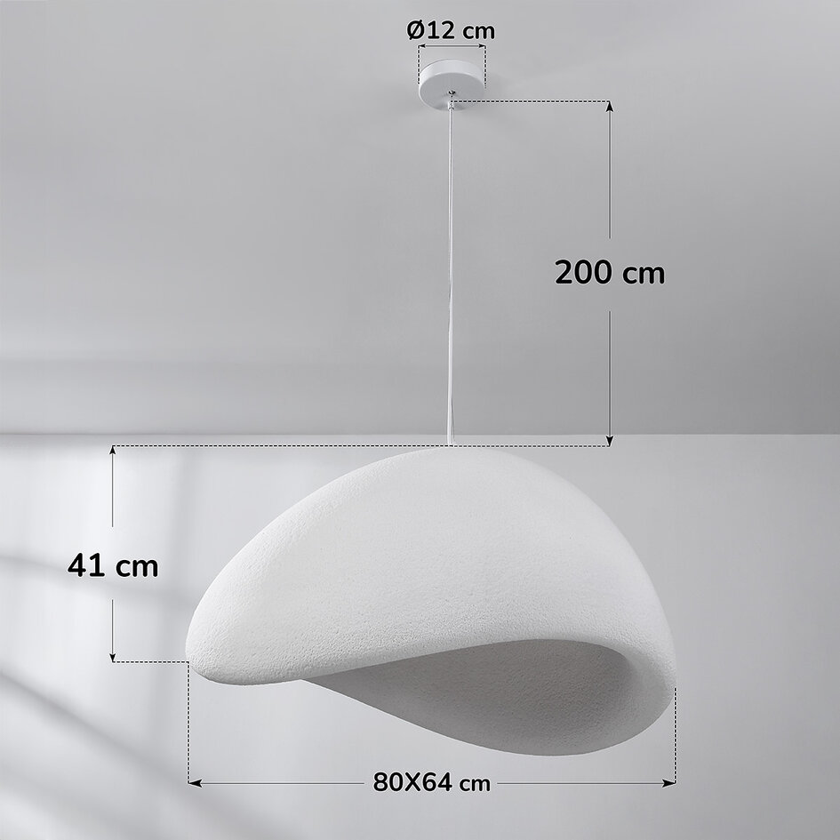 Wabi sabi-pendellampa Cemento vit steneffekt - 80 x 64 cm