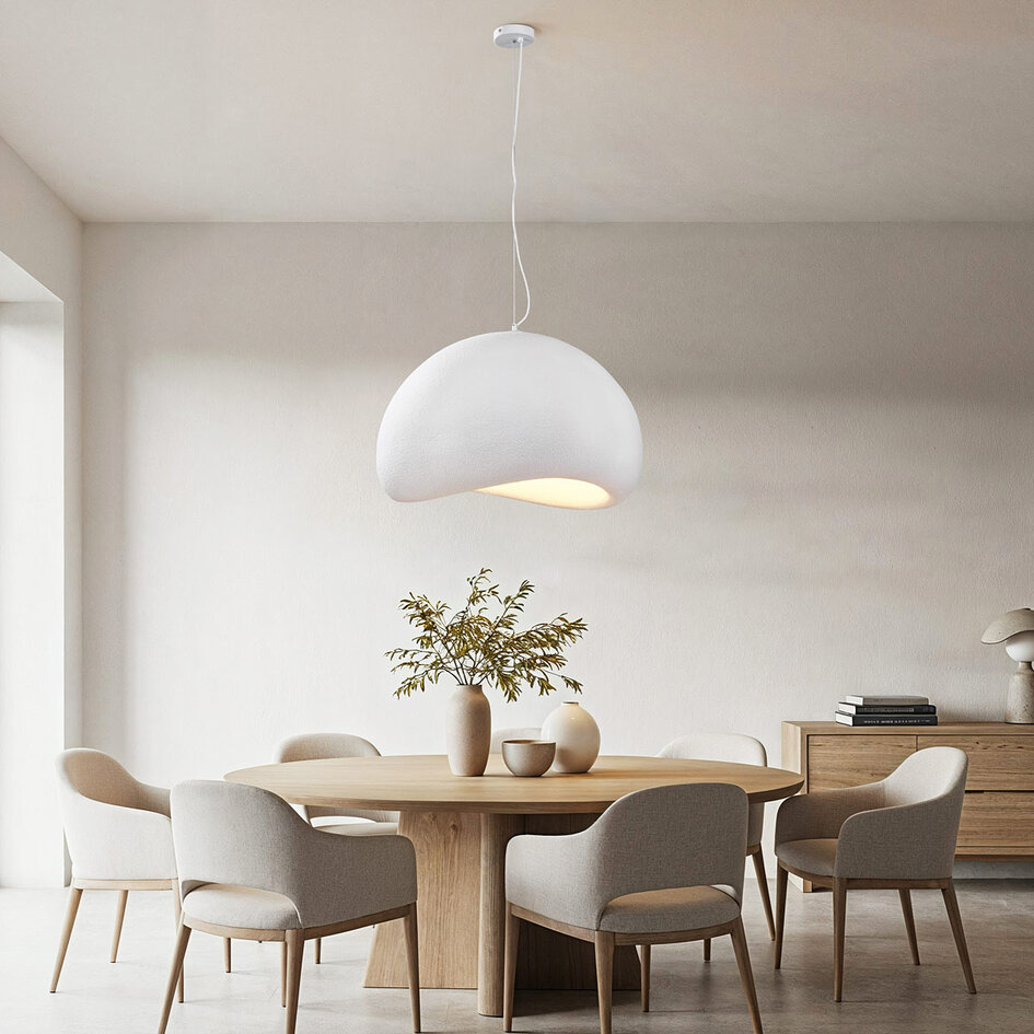 Wabi sabi-pendellampa Urban Stone med vitt stenmönster - 80 x 64 cm