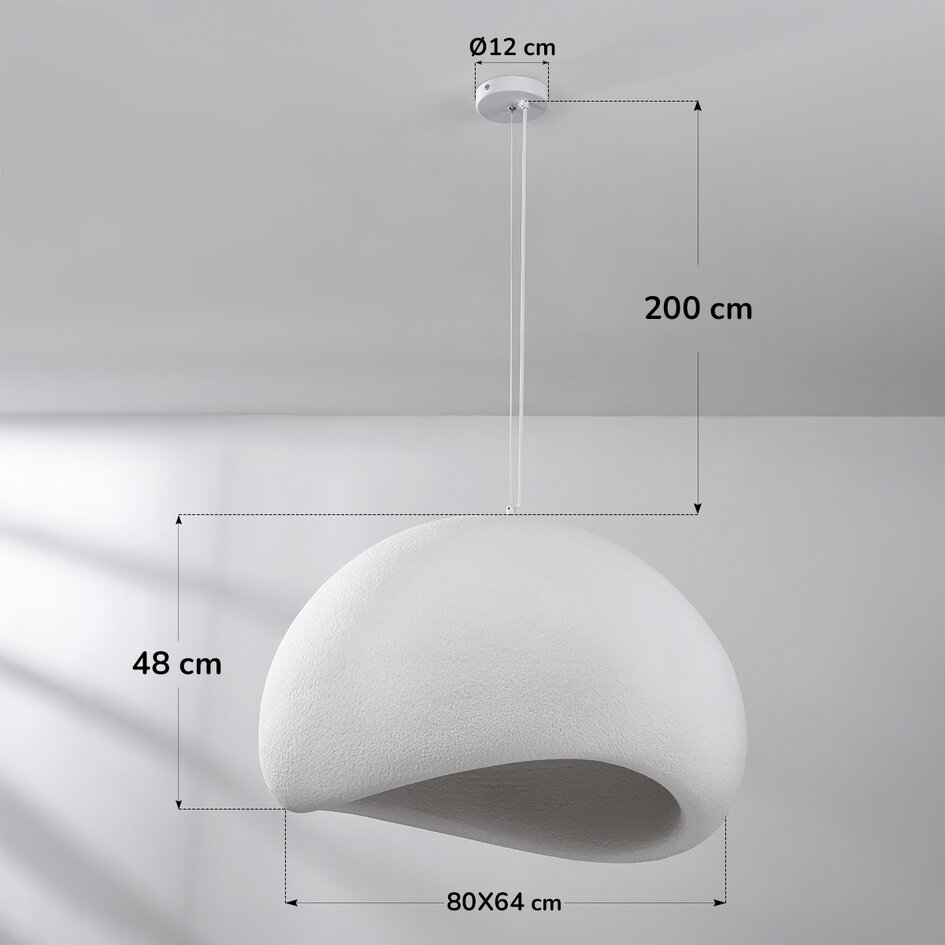 Wabi sabi-pendellampa Urban Stone med vitt stenmönster - 80 x 64 cm