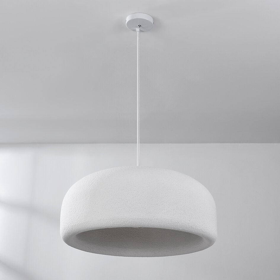Wabi sabi-pendellampa Kaoru Ø60 cm med steneffekt - vit