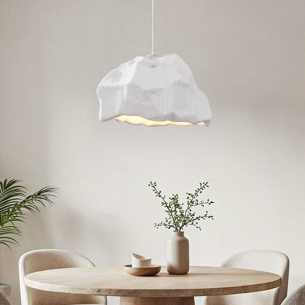 Wabi sabi-pendellampa i vitt med steneffekt - Nami, Ø52 cm