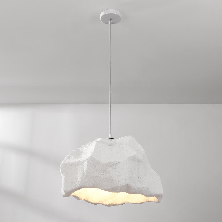 Wabi sabi-pendellampa i vitt med steneffekt - Nami, Ø52 cm