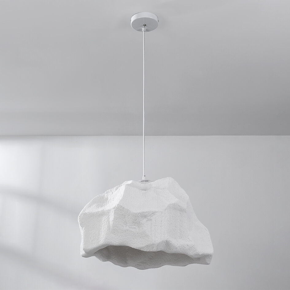 Wabi sabi-pendellampa i vitt med steneffekt - Nami, Ø52 cm