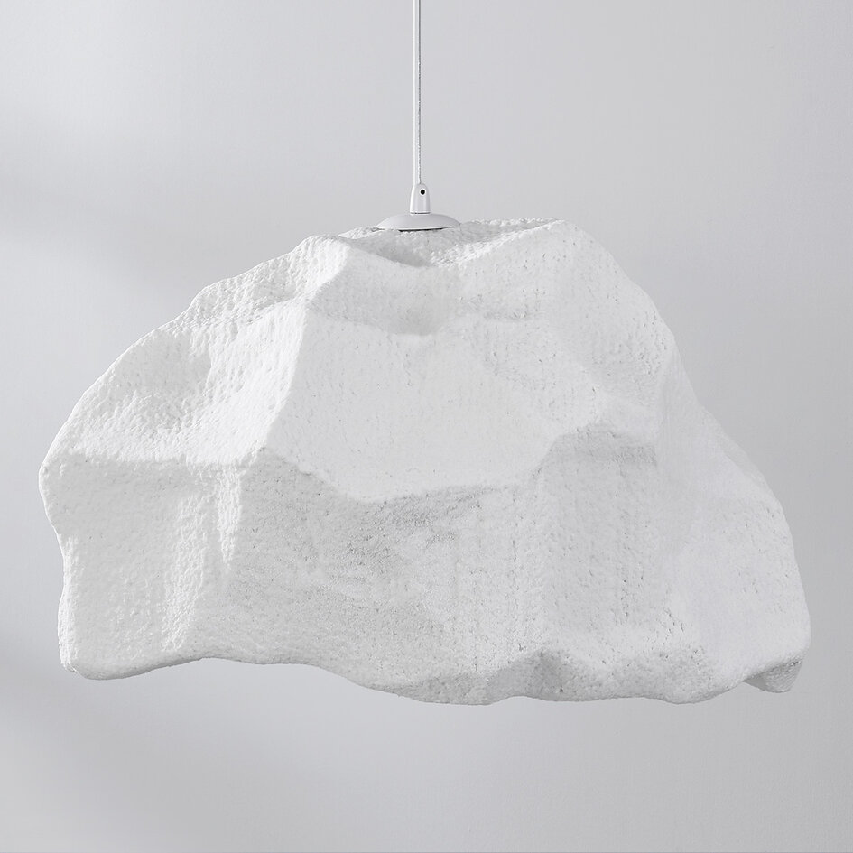 Wabi sabi-pendellampa i vitt med steneffekt - Nami, Ø52 cm