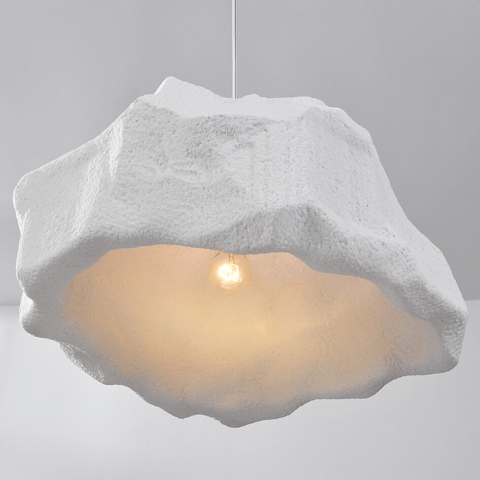 Wabi sabi-pendellampa i vitt med steneffekt - Nami, Ø52 cm