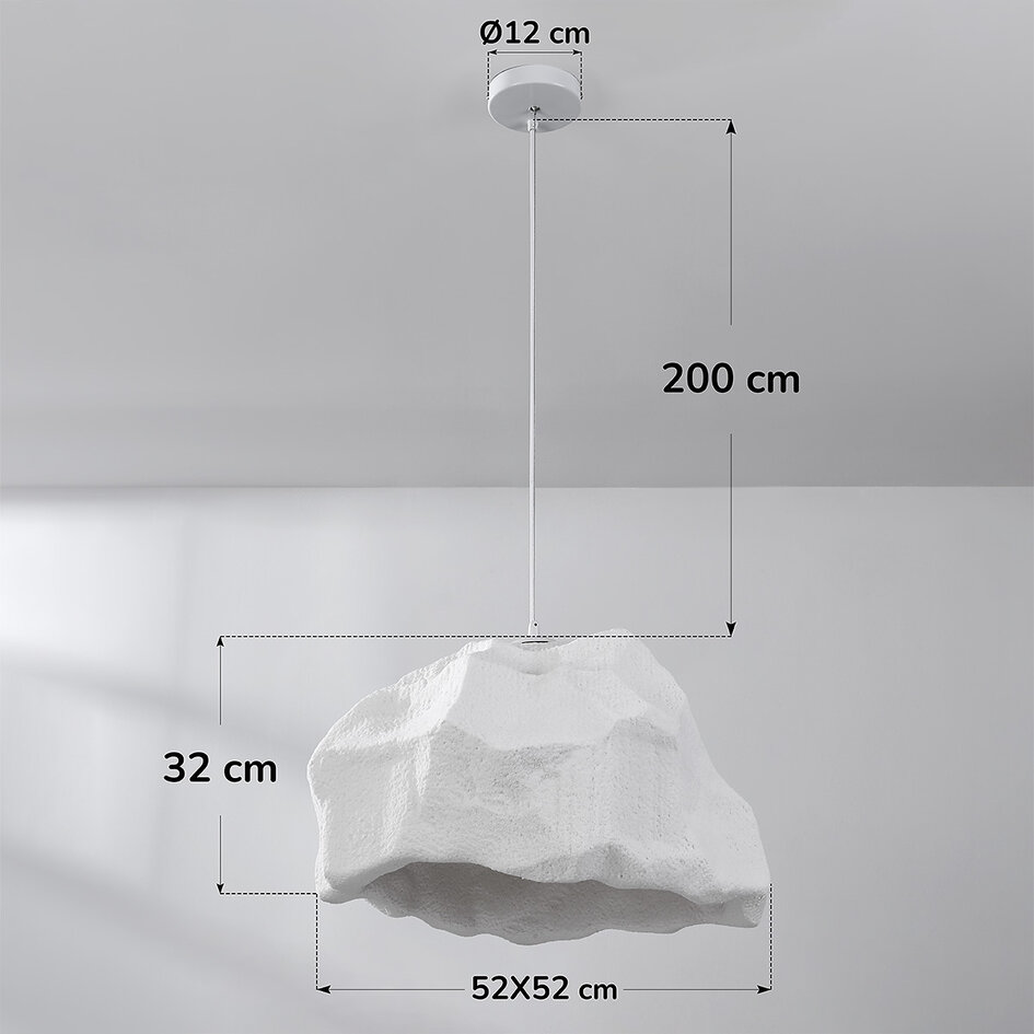 Wabi sabi-pendellampa i vitt med steneffekt - Nami, Ø52 cm