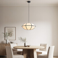 Pendellampa Ovala - beige linne med svarta accenter