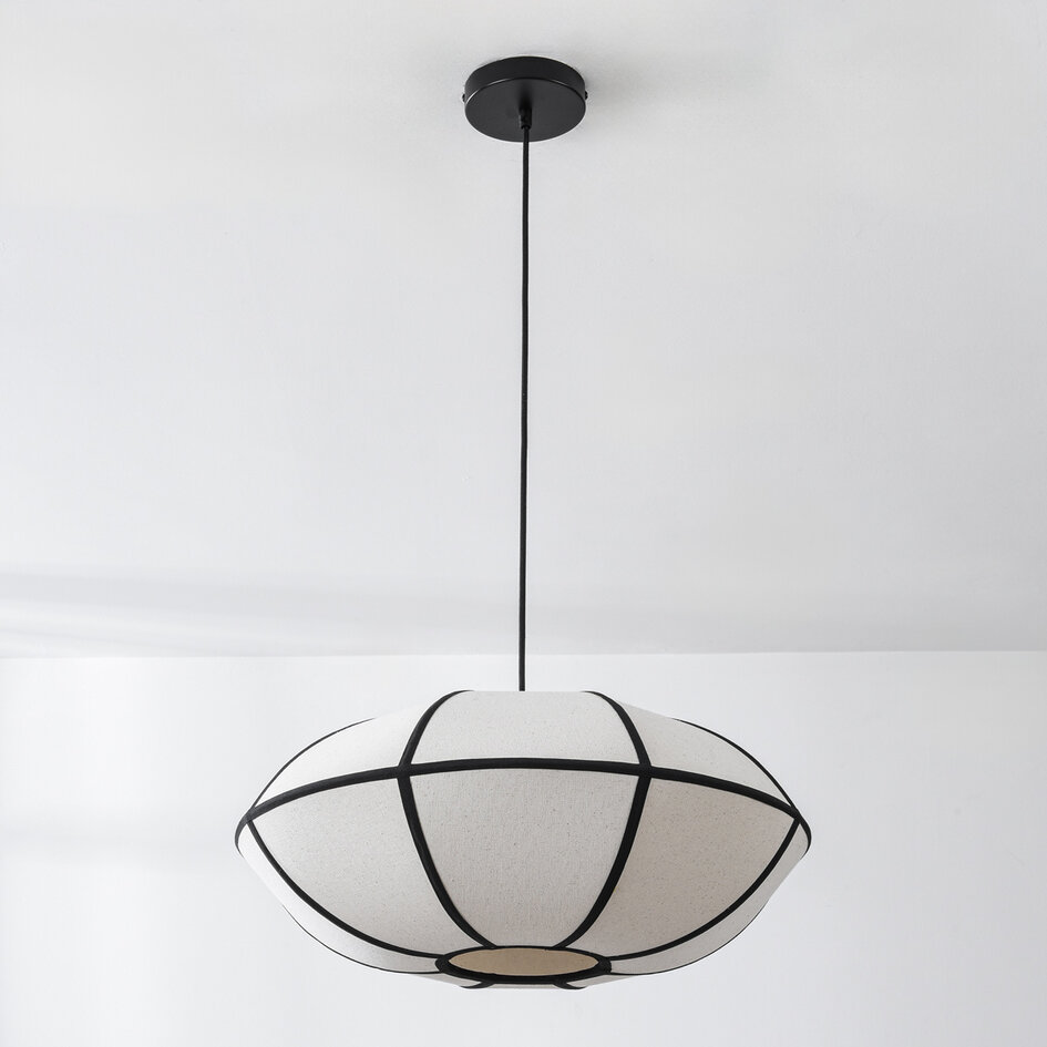 Pendellampa Ovala - beige linne med svarta accenter
