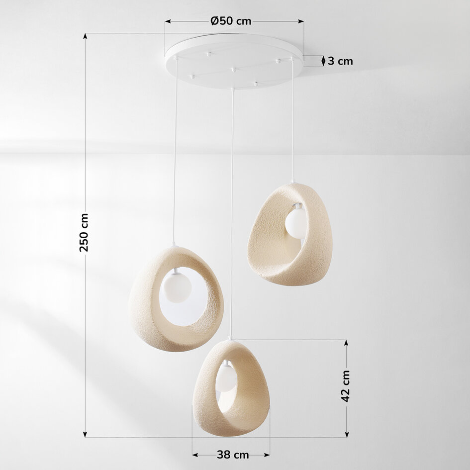Wabi sabi-pendellampa Yoru med 3 ljuspunkter inkl. G9-ljuskälla - sandbeige