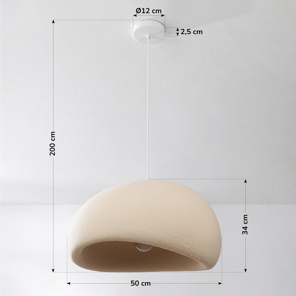 Wabi sabi-pendellampa Urban Stone med sandbeige stenmönster - 50 x 34 cm