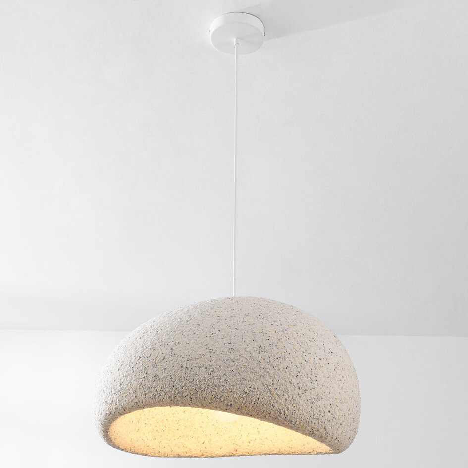 Wabi sabi-pendellampa Urban Stone med terrazzobeige stenmönster - 50 x 34 cm