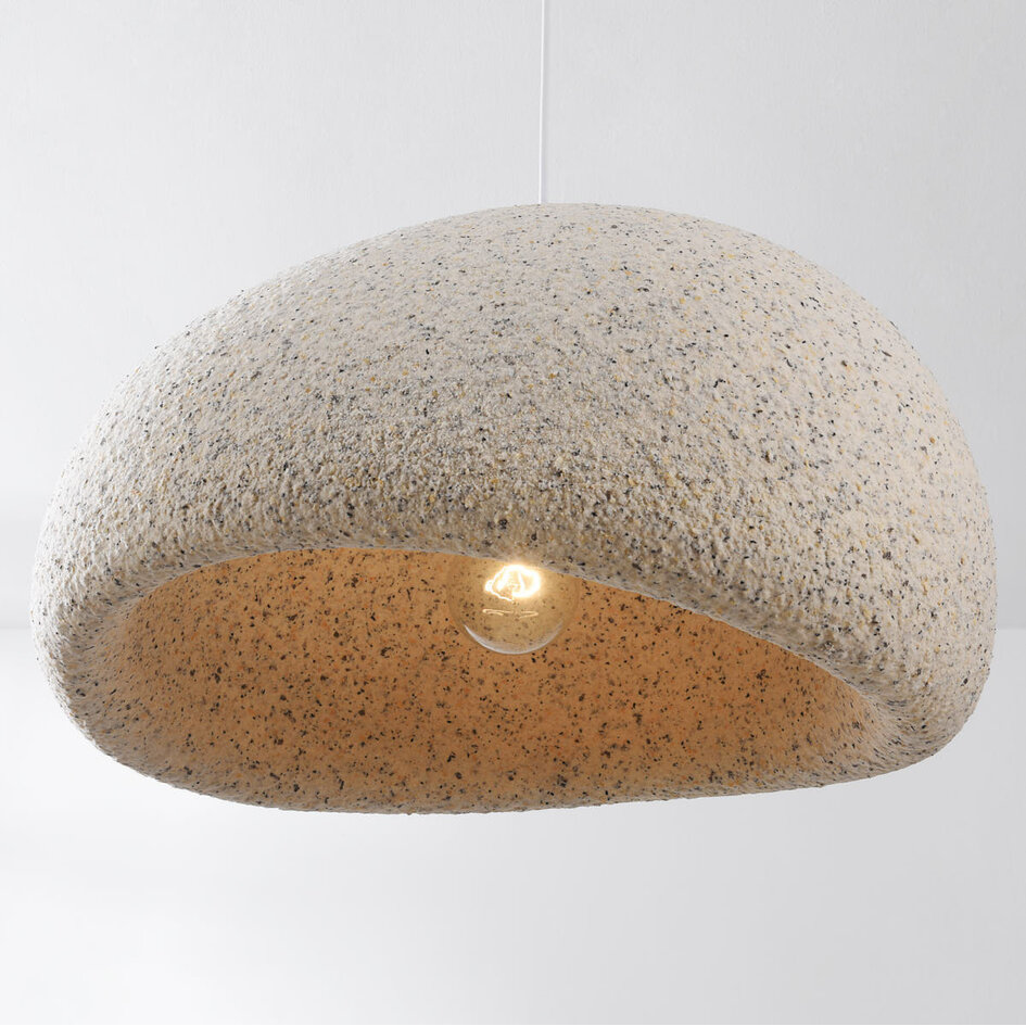 Wabi sabi-pendellampa Urban Stone med terrazzobeige stenmönster - 50 x 34 cm