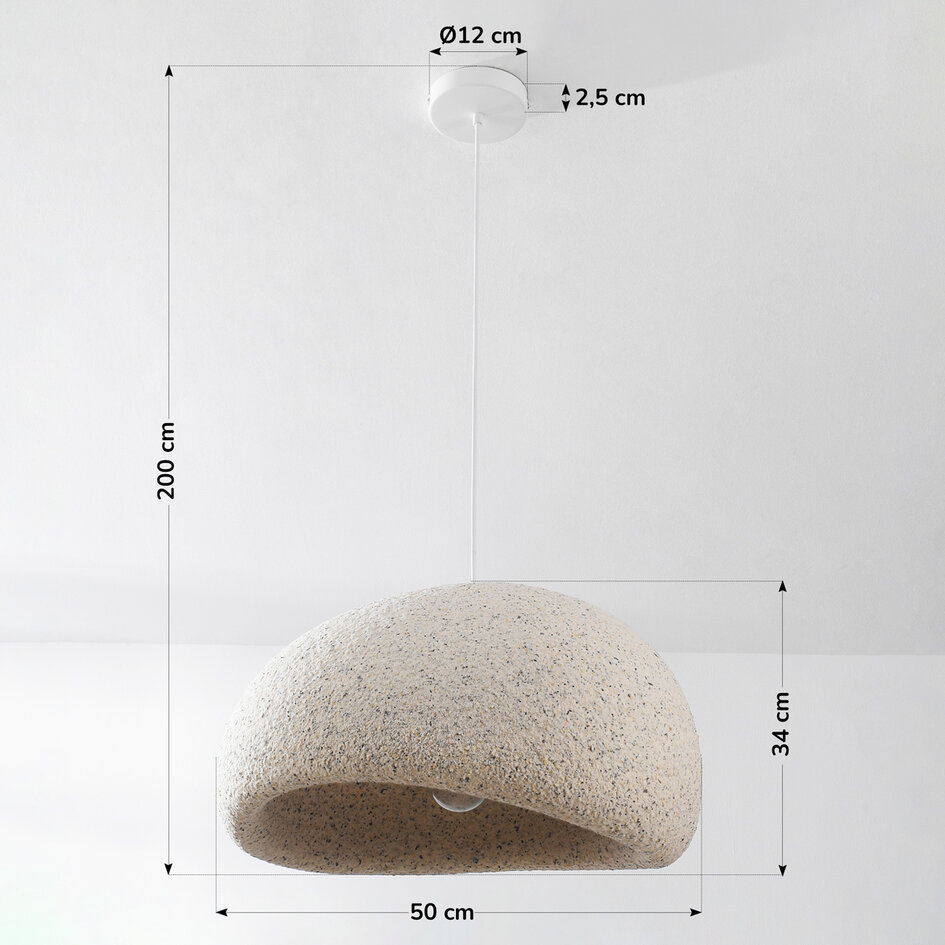 Wabi sabi-pendellampa Urban Stone med terrazzobeige stenmönster - 50 x 34 cm
