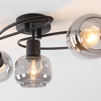 Taklampa Globe med fem lampor - rökfärgat glas