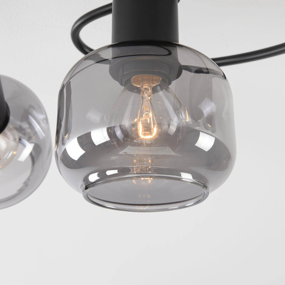 Taklampa Globe med fem lampor - rökfärgat glas