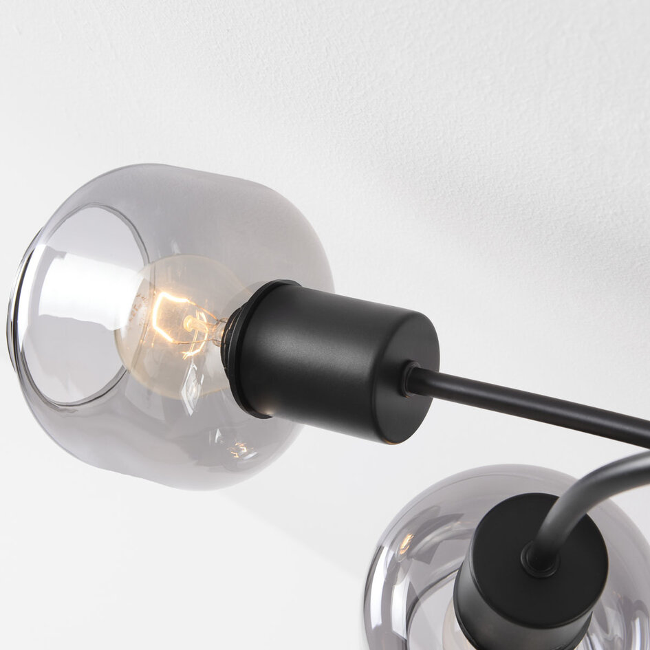 Taklampa Globe med fem lampor - rökfärgat glas