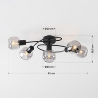 Taklampa Globe med fem lampor - rökfärgat glas