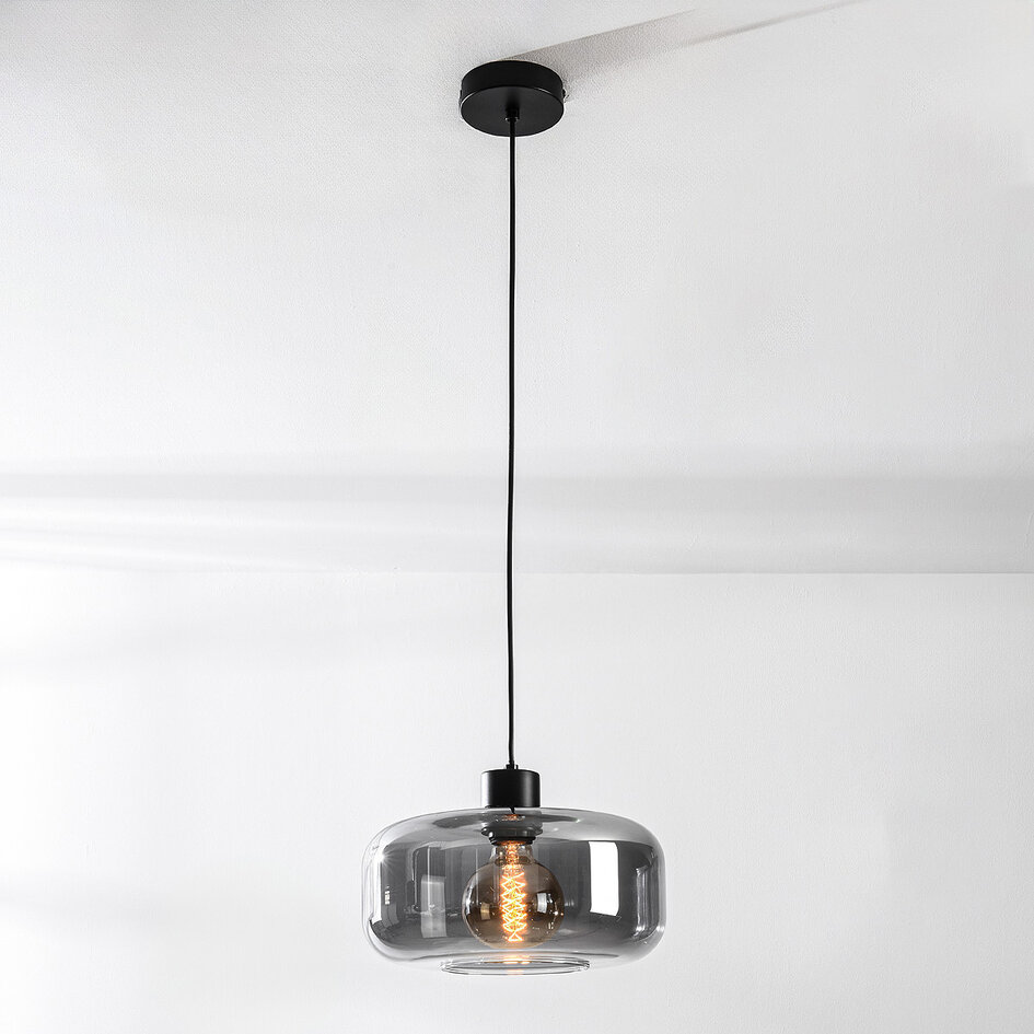 Pendellampa Shade - svart och rökfärgat glas