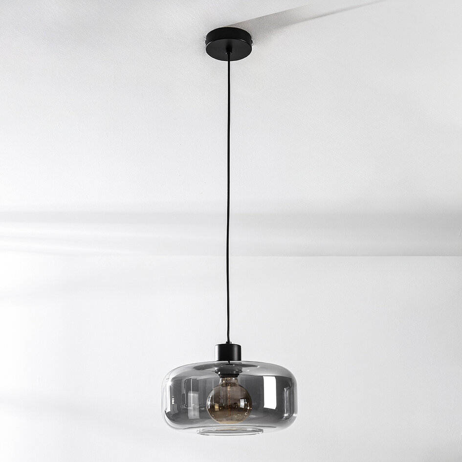 Pendellampa Shade - svart och rökfärgat glas