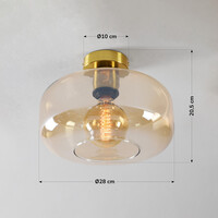Taklampa Dome - guld och amberfärgat glas
