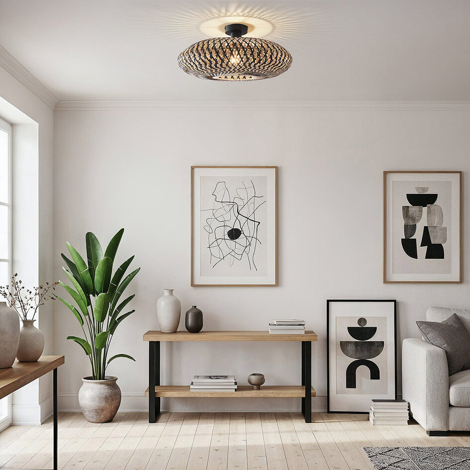 Boho chic taklampa Marui av handflätad bambu
