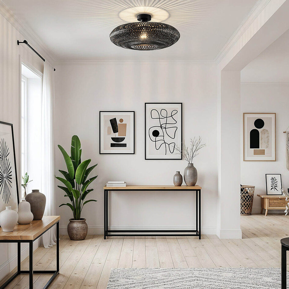 Boho-chic taklampa Yuan av handflätad bambu i svart