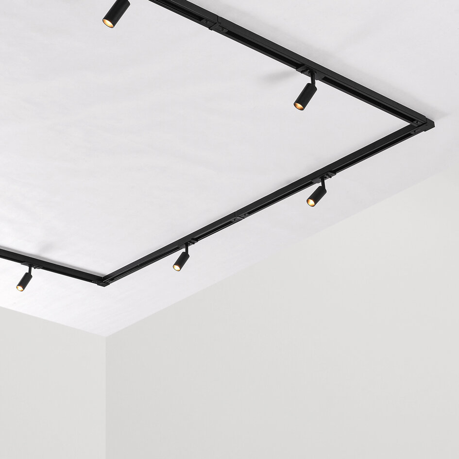 Set med 1-fas skensystem på 3 meter och Rayn-spotlights, svart