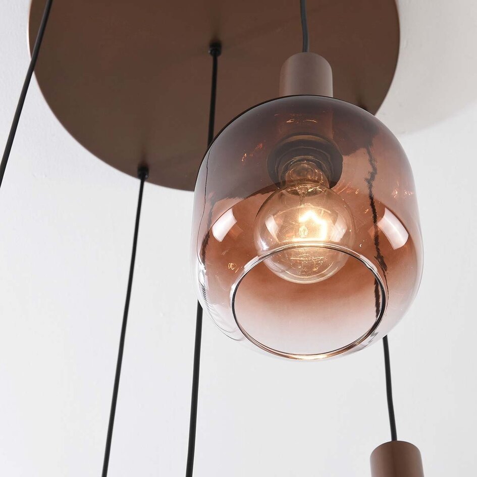 Pendellampa Rustique med fem lampor - brons och ljusbrunt glas