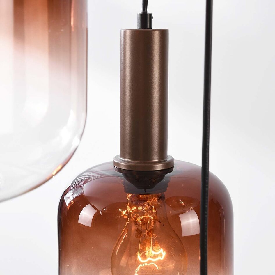 Pendellampa Rustique med fem lampor - brons och ljusbrunt glas