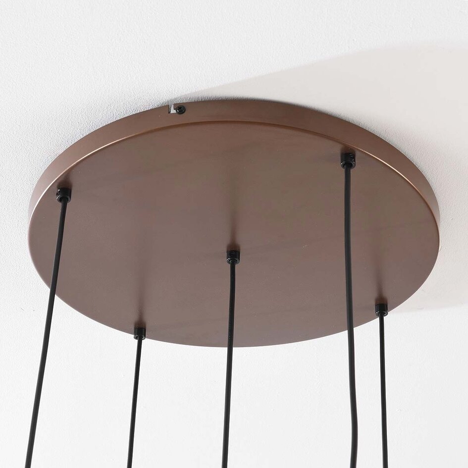 Pendellampa Rustique med fem lampor - brons och ljusbrunt glas