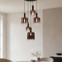 Pendellampa Rustique med fem lampor - svart och mörkbrunt glas