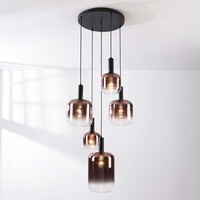 Pendellampa Rustique med fem lampor - svart och mörkbrunt glas