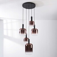 Pendellampa Rustique med fem lampor - svart och mörkbrunt glas
