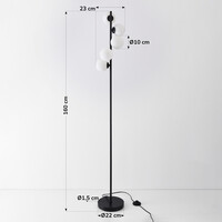 Golvlampa Tyson med fem lampor i svart ram med mjölkvitt glas