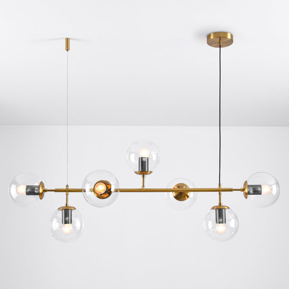 Pendellampa Hepta med sju lampor - transparent glas