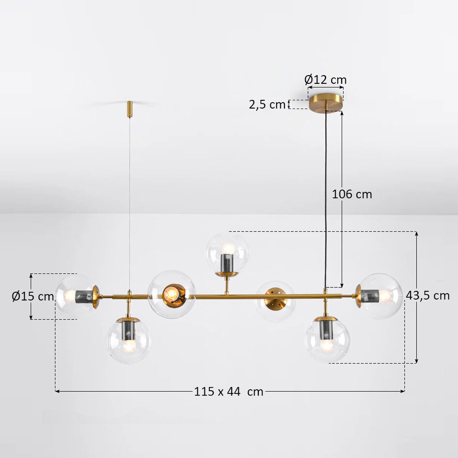 Pendellampa Hepta med sju lampor - transparent glas