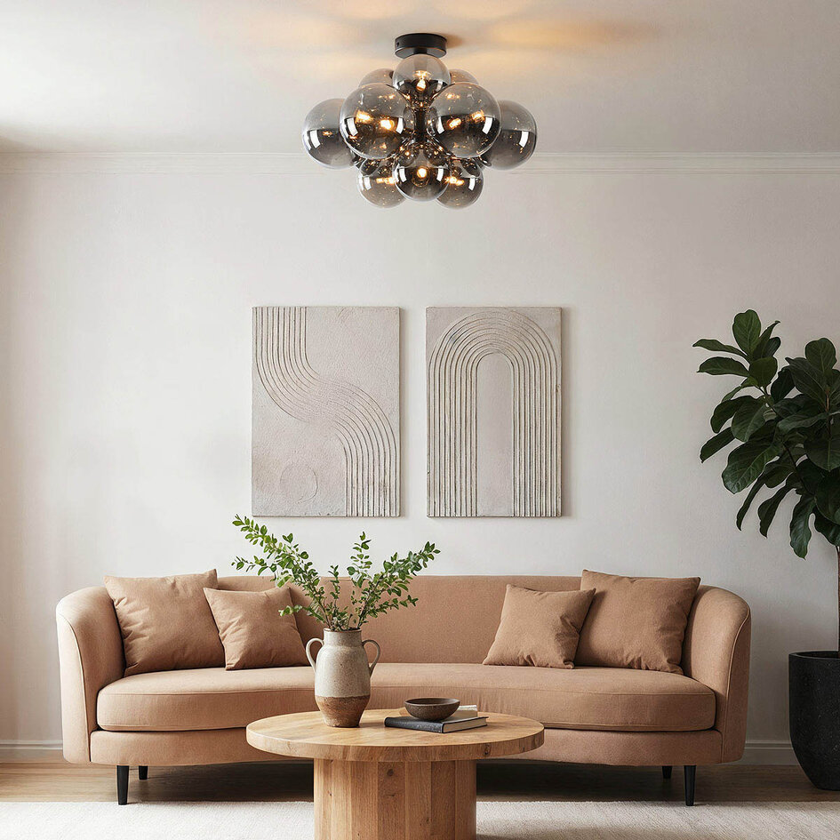 Taklampa Decora med tolv lampor - rökglas