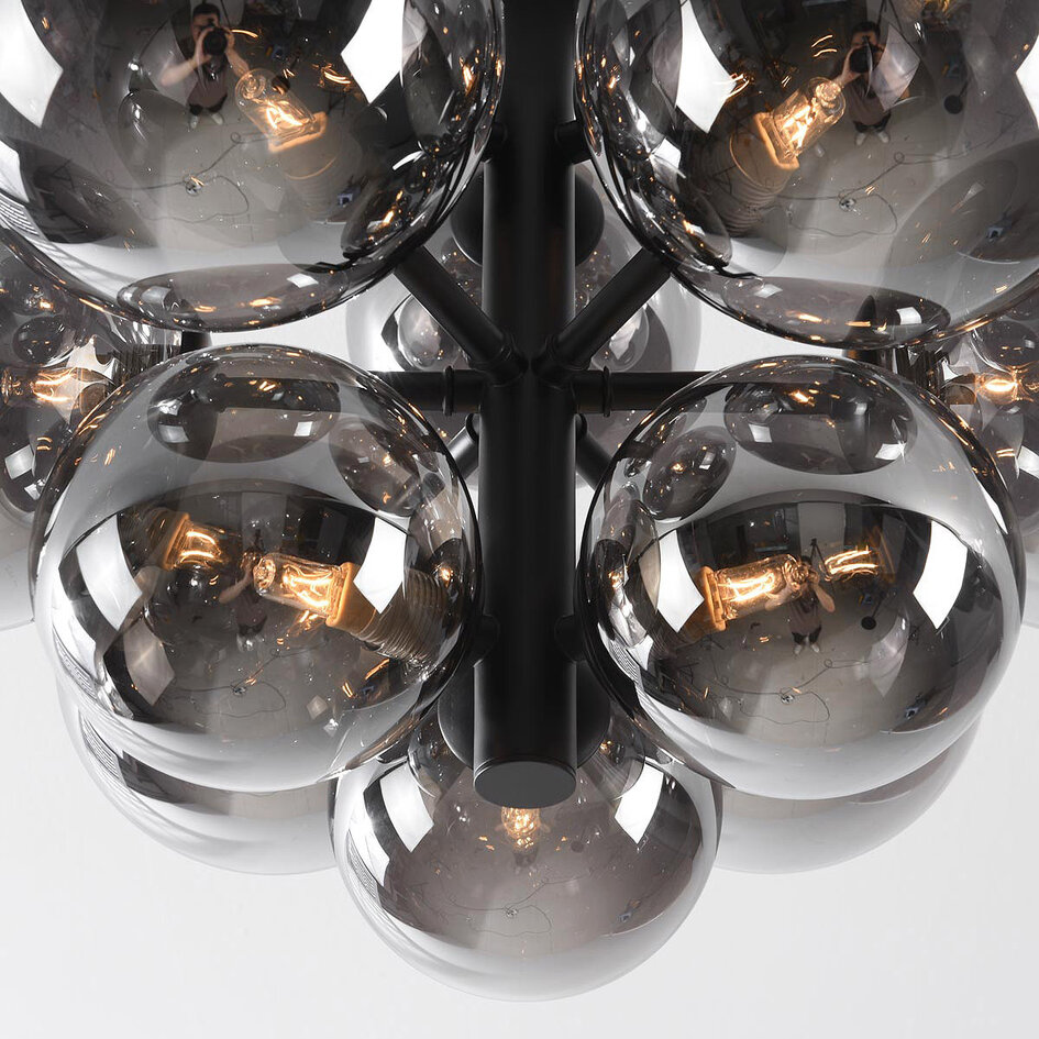 Taklampa Decora med tolv lampor - rökglas