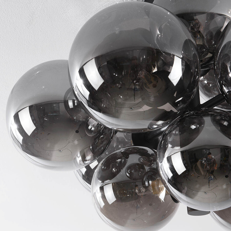 Taklampa Decora med tolv lampor - rökglas