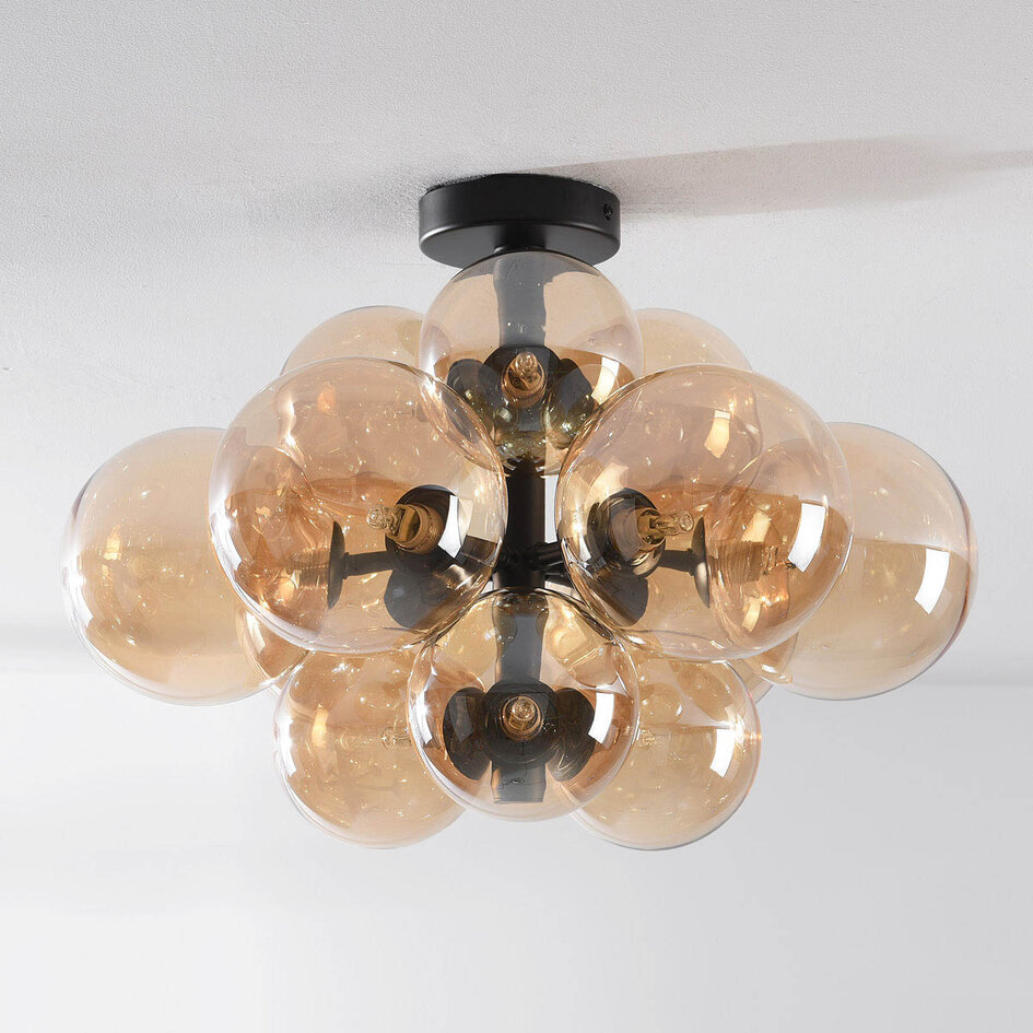 Taklampa Decora med tolv lampor - amberfärgat glas