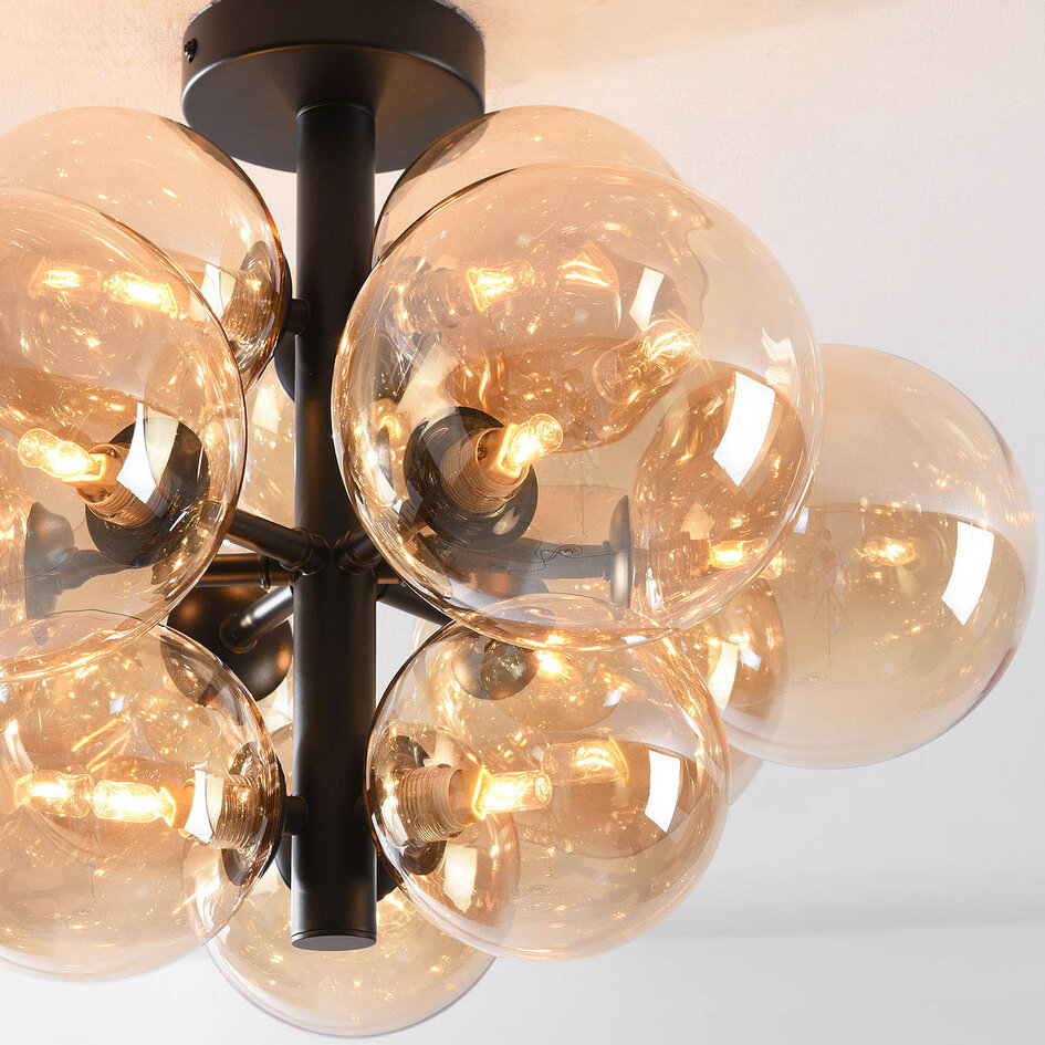 Taklampa Decora med tolv lampor - amberfärgat glas