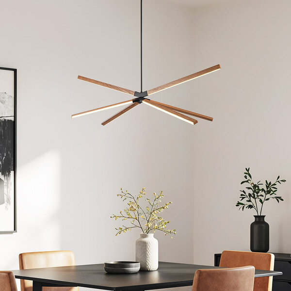 Design taklampa Stellar med integrerade 3-stegs dimbara LED - trälook