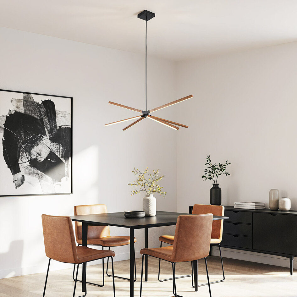 Design taklampa Stellar med integrerade 3-stegs dimbara LED - trälook
